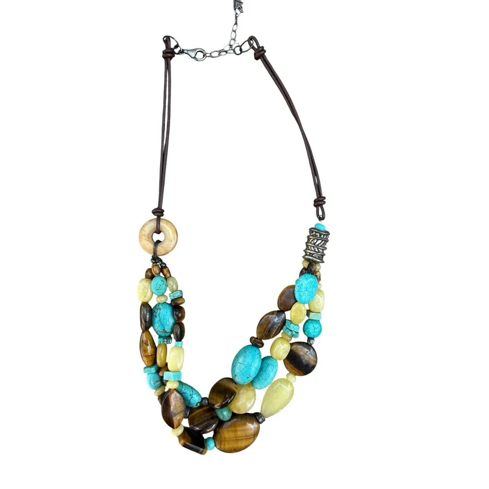 Boho Turquoise Color Jewelry Lot 6 Pc Necklaces Bracelet Bangles Statement